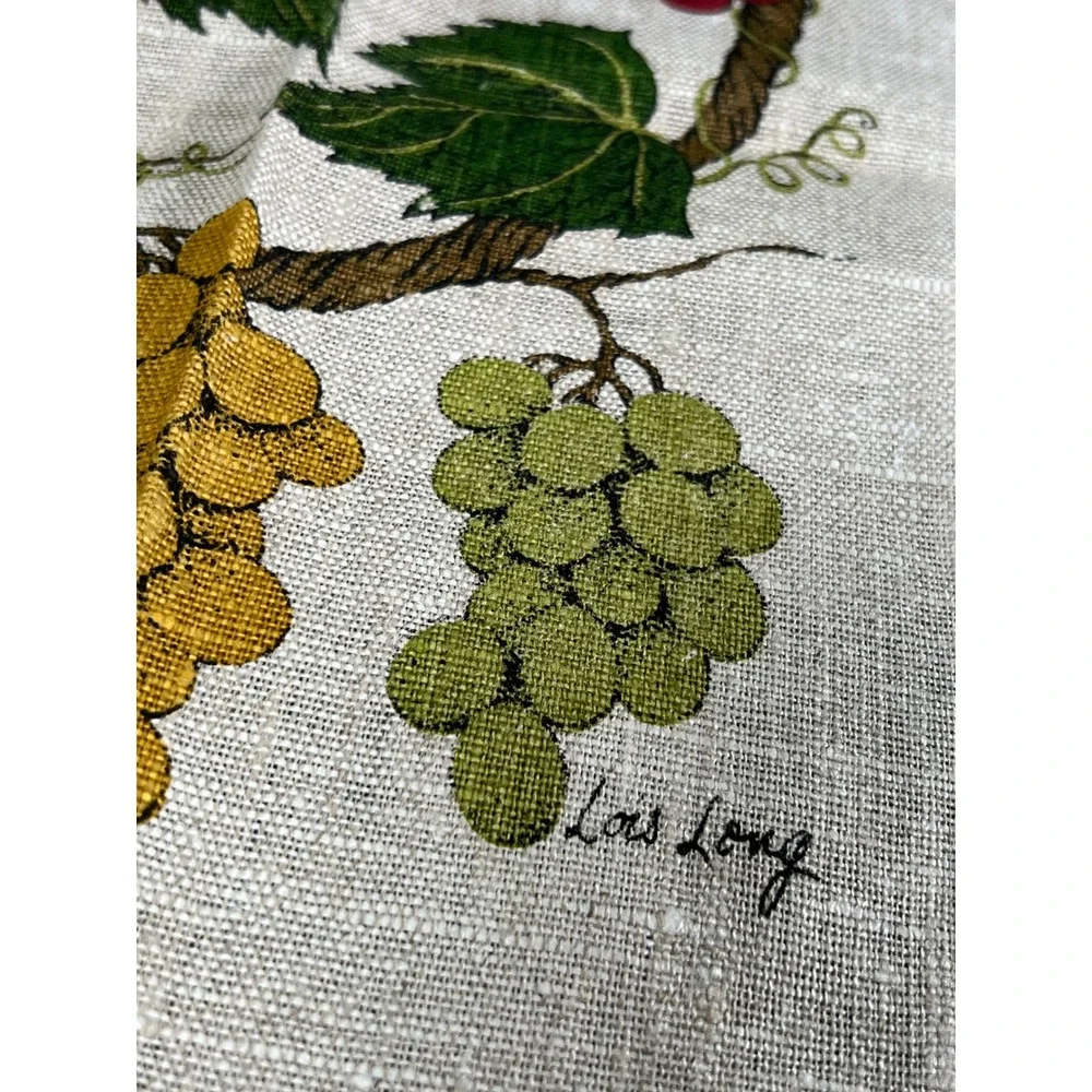 Vintage Kay Dee Hand Prints Pure Linen Tea Towel Lois Long Grape Arbor Design